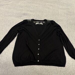 Zara Black V-Neck Button Lace-Trim Cardigan